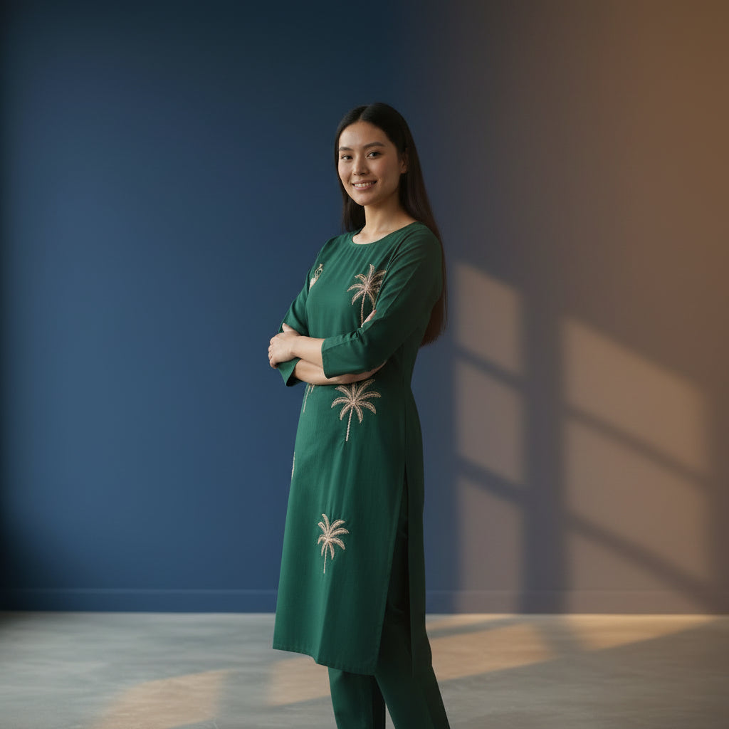 Embroidered Straight Kurta Set with Pants