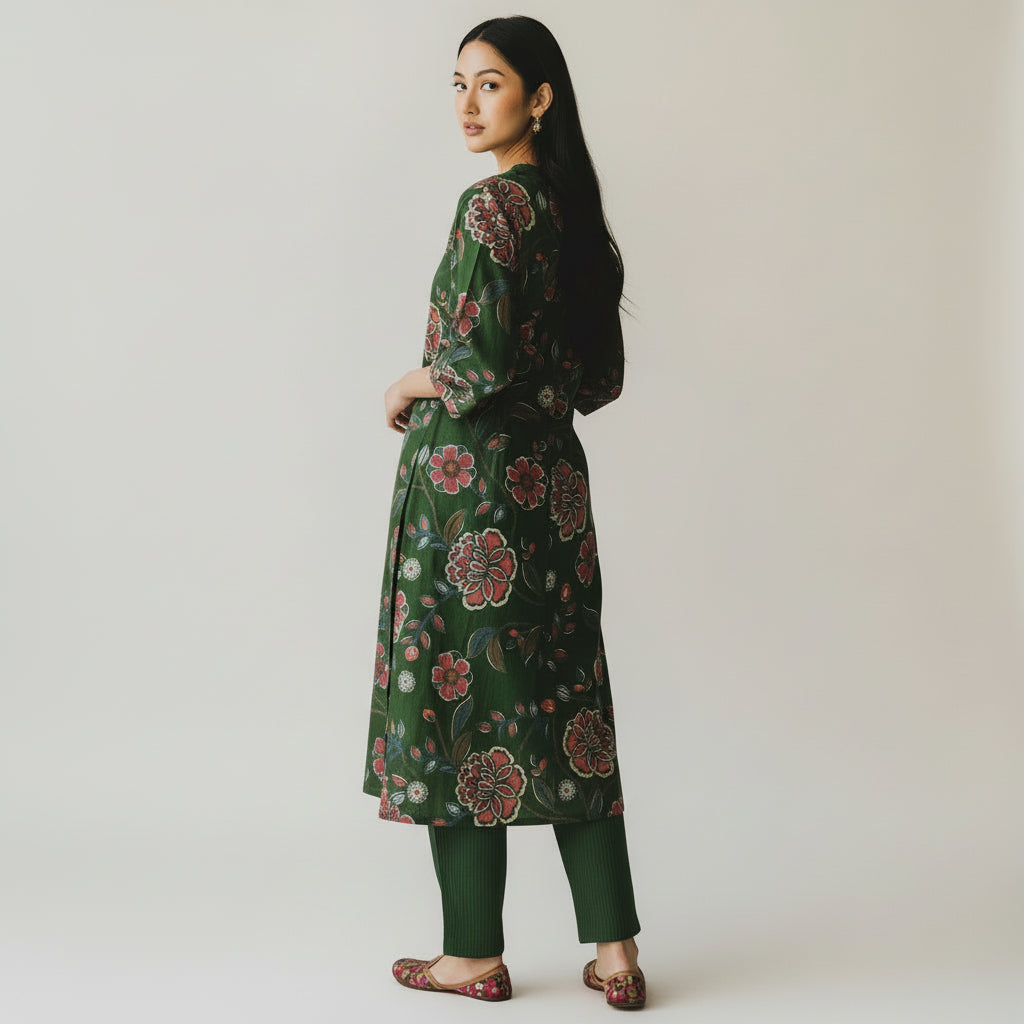 Emerald Floral Printed Kurta Set with Straight Pants