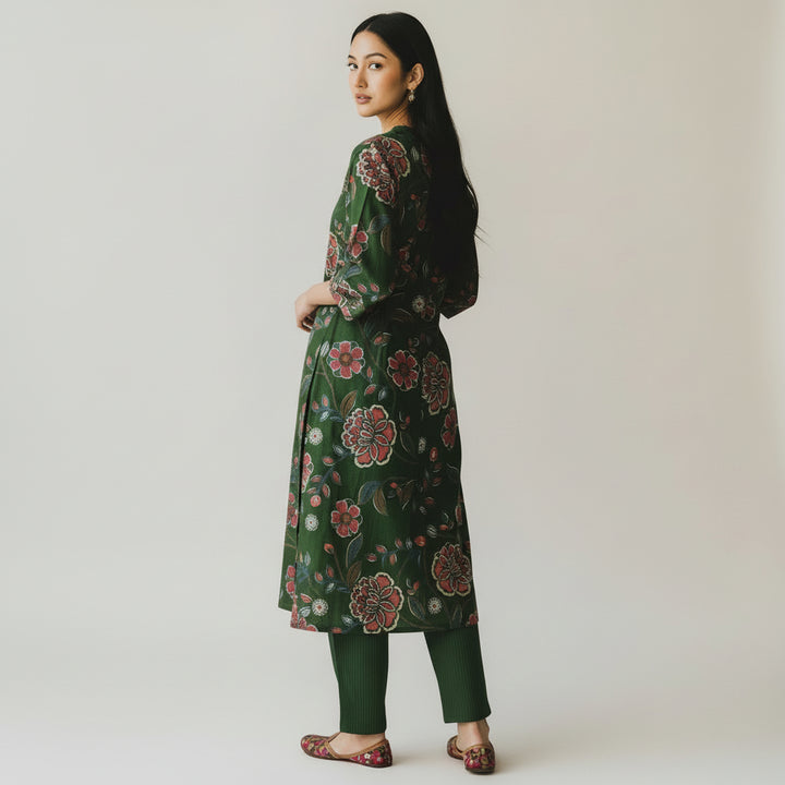 Emerald Floral Printed Kurta Set with Straight Pants
