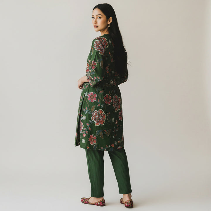 Emerald Floral Printed Kurta Set with Straight Pants