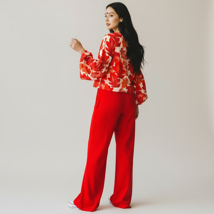 Lantern Orange Print Sleeve Shirt & Casual Pants Set