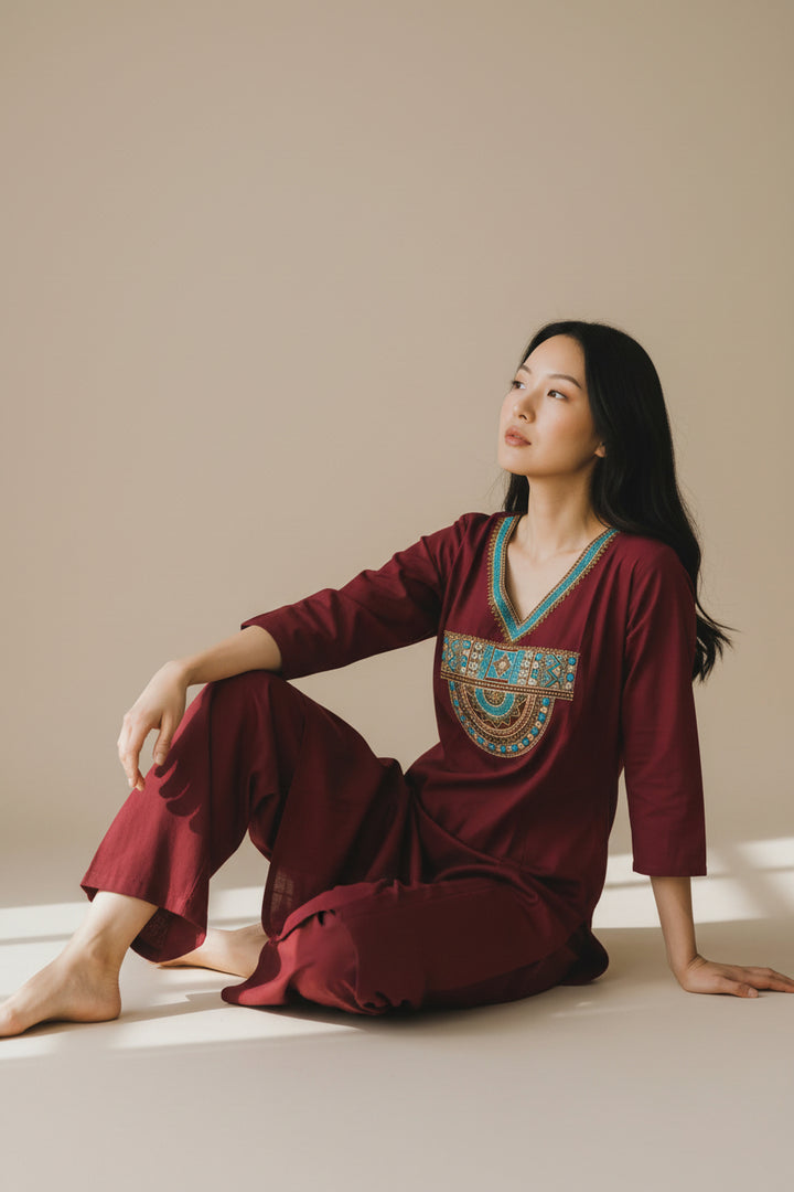 Mustard Embroidered Straight Kurta Set with Pants