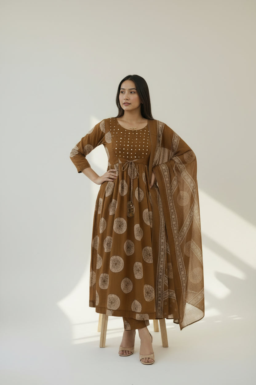 Printed Anarkali Kurta Set with Dupatta