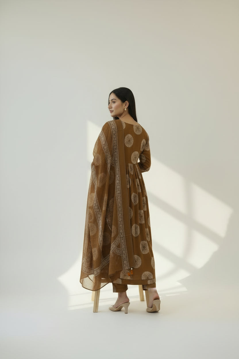 Printed Anarkali Kurta Set with Dupatta