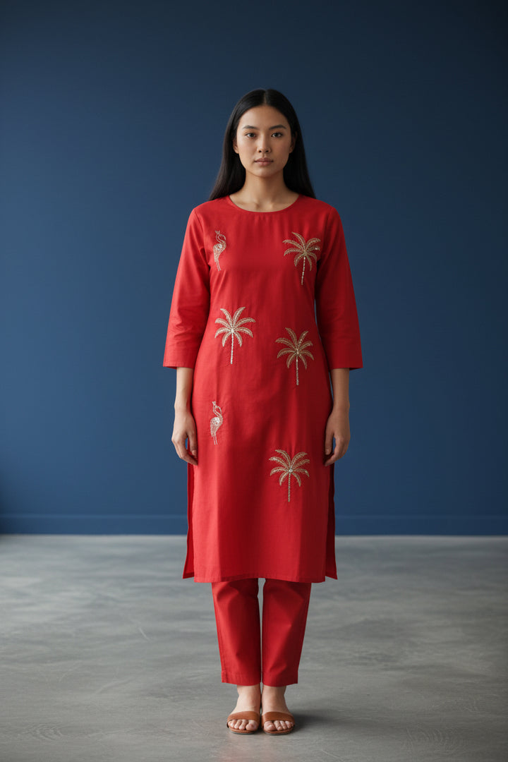 Embroidered Straight Kurta Set with Pants
