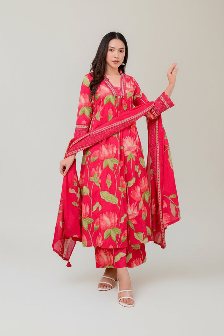 Floral Printed Kurta Set with Palazzo &amp; Dupatta
