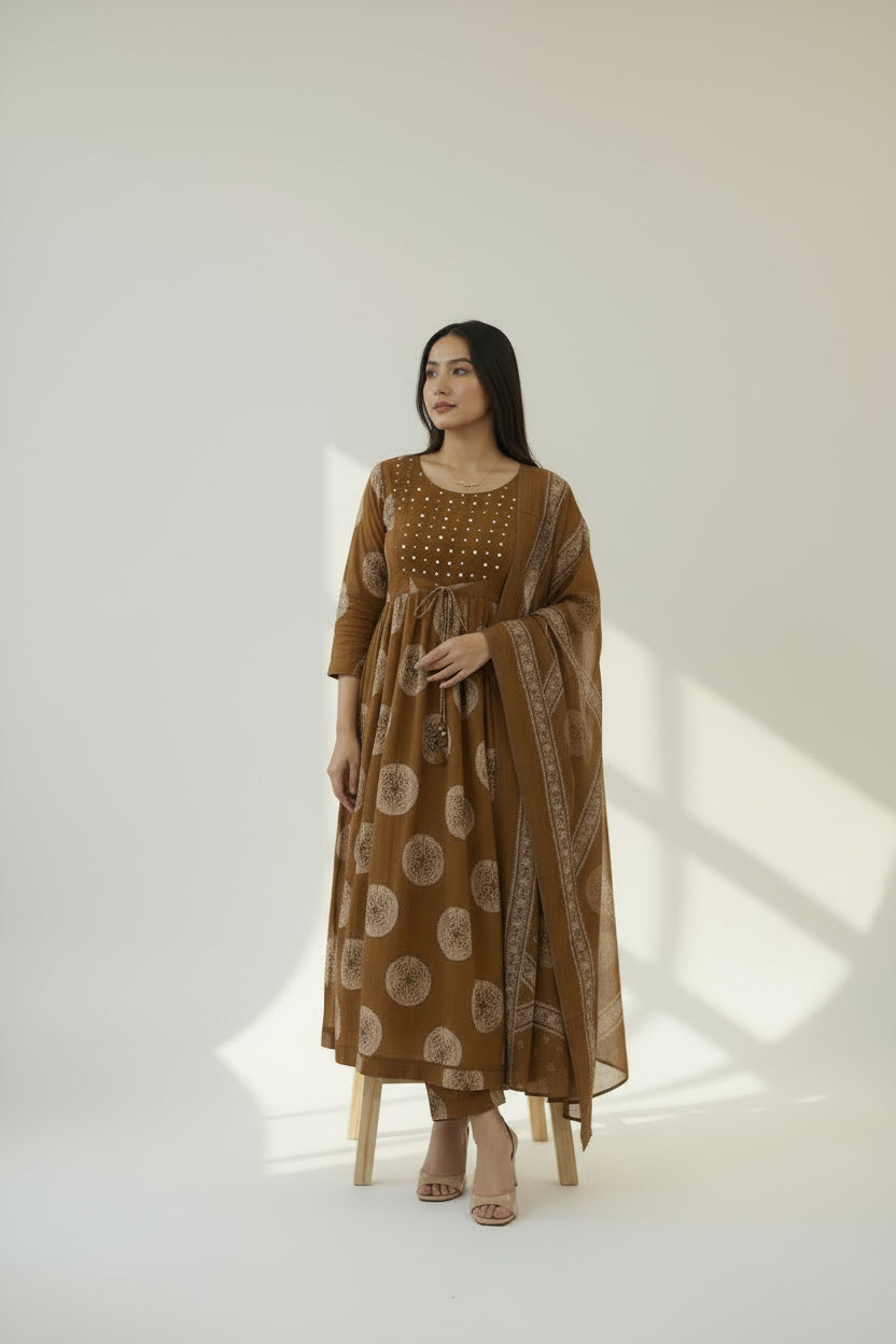 Printed Anarkali Kurta Set with Dupatta