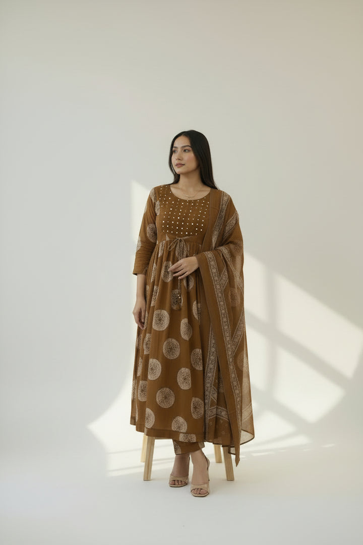 Printed Anarkali Kurta Set with Dupatta