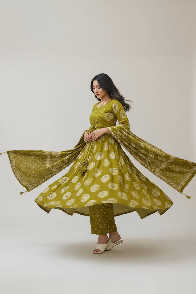 Printed Anarkali Kurta Set with Dupatta