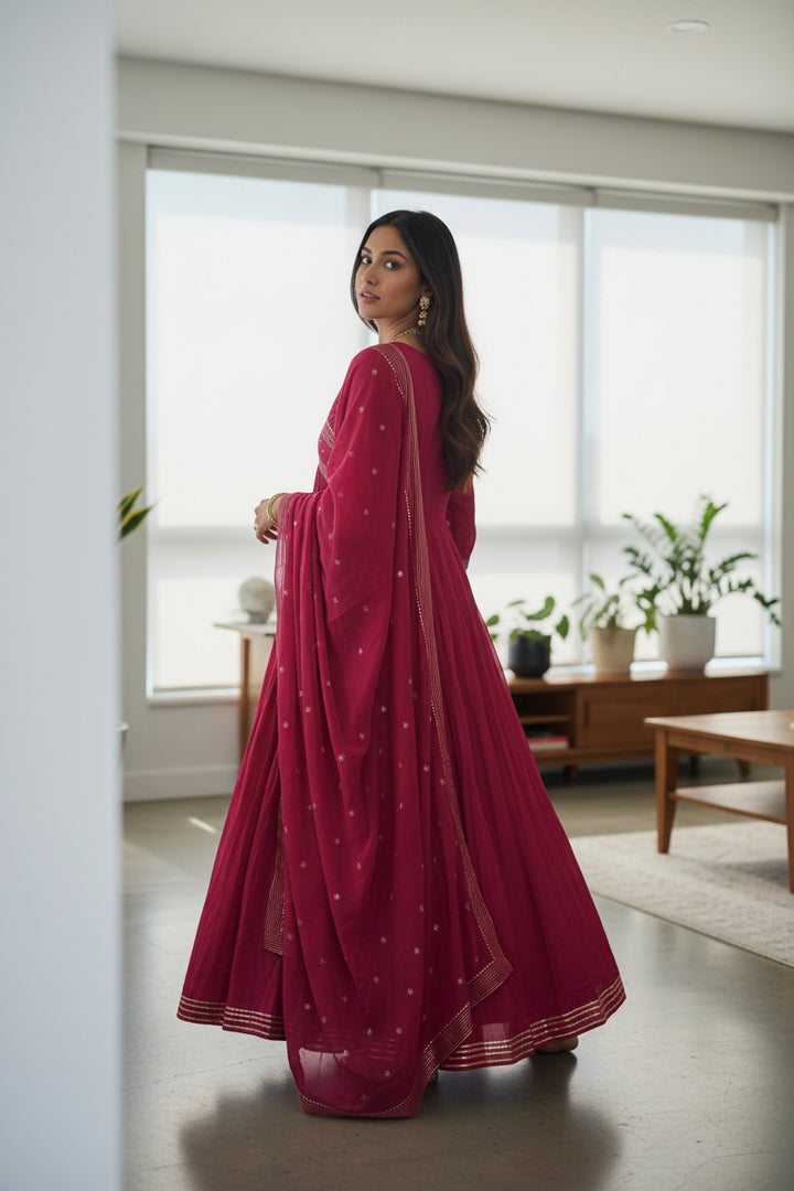 Women’s Solid Embroidered Anarkali Kurta Set with Dupatta