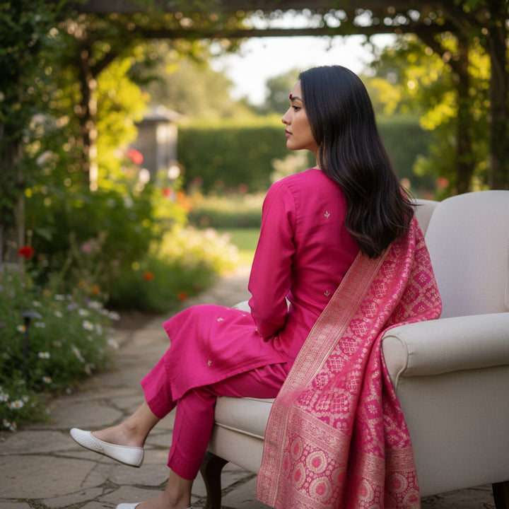 Raj kumari Pink Silk embroidery 3 piece Kurtha Set