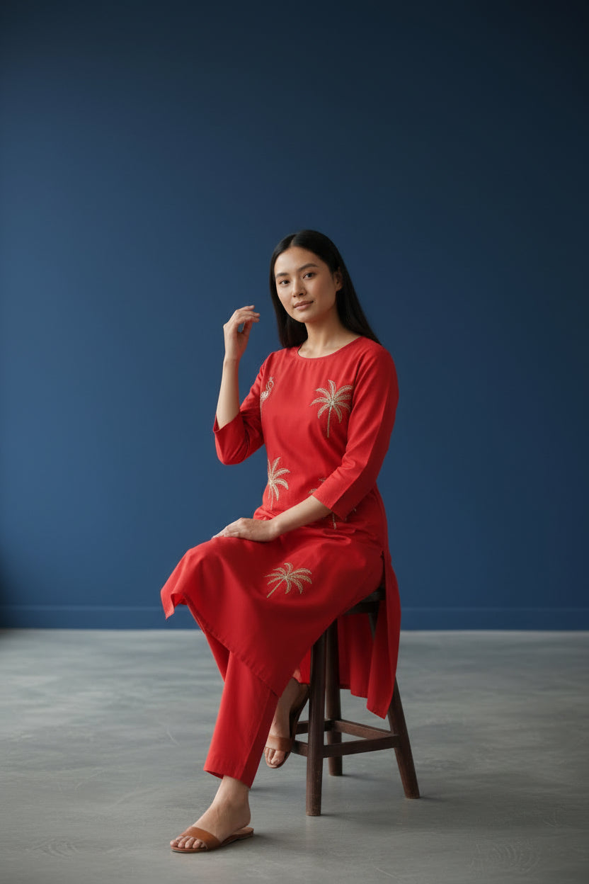 Embroidered Straight Kurta Set with Pants
