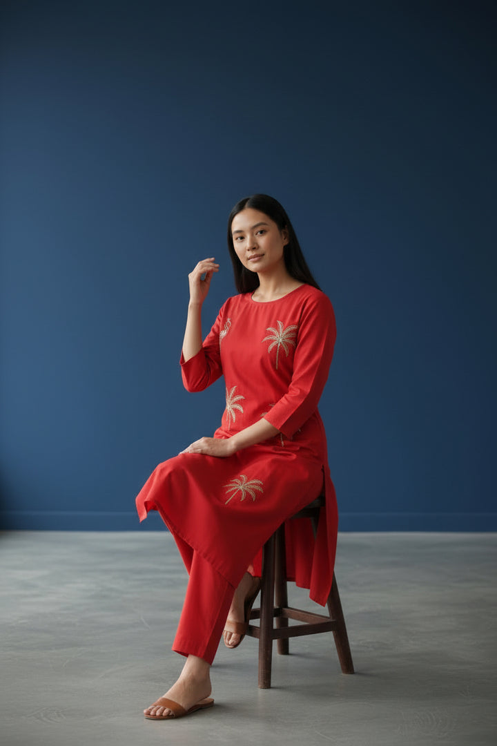 Embroidered Straight Kurta Set with Pants