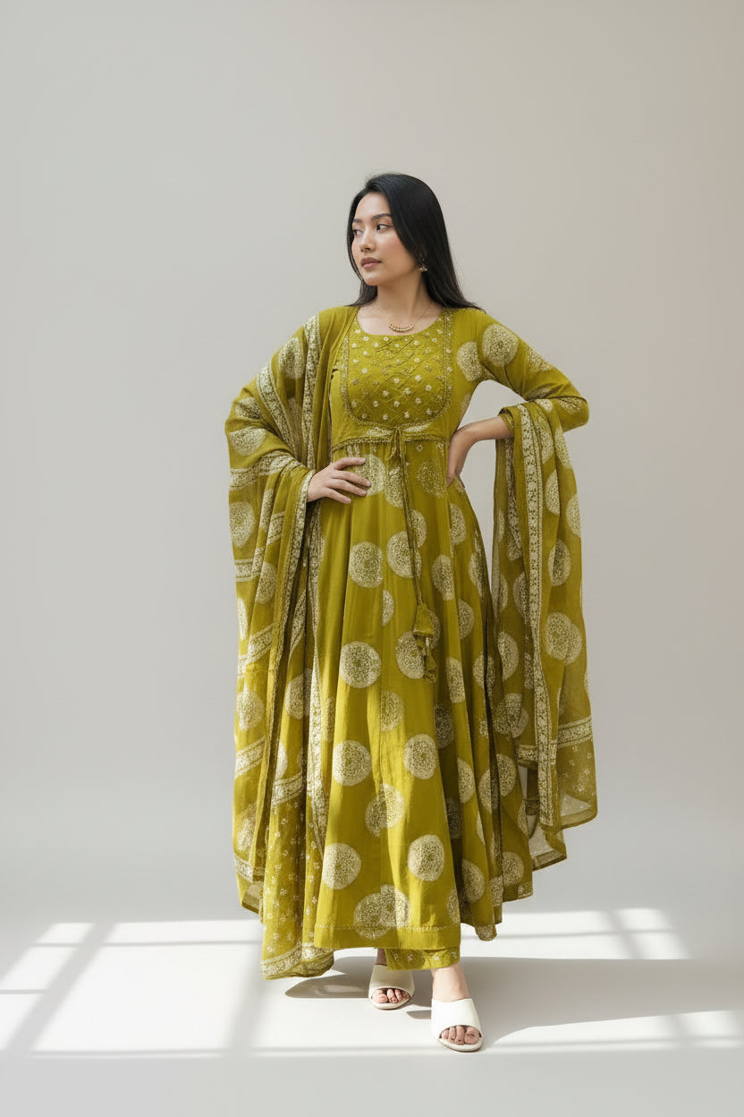 Printed Anarkali Kurta Set with Dupatta