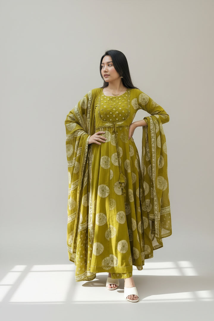 Printed Anarkali Kurta Set with Dupatta