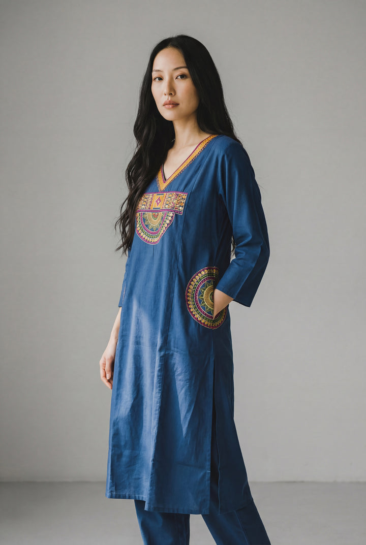 Mustard Embroidered Straight Kurta Set with Pants