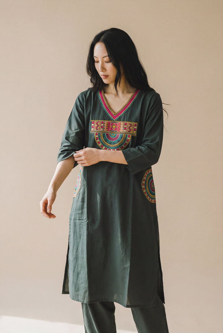 Mustard Embroidered Straight Kurta Set with Pants
