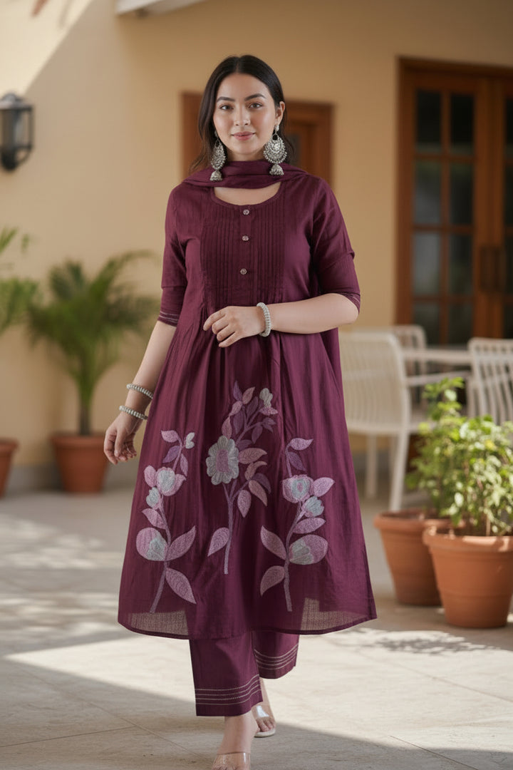Embroidered Straight Kurta Set with Pants with Dupatta