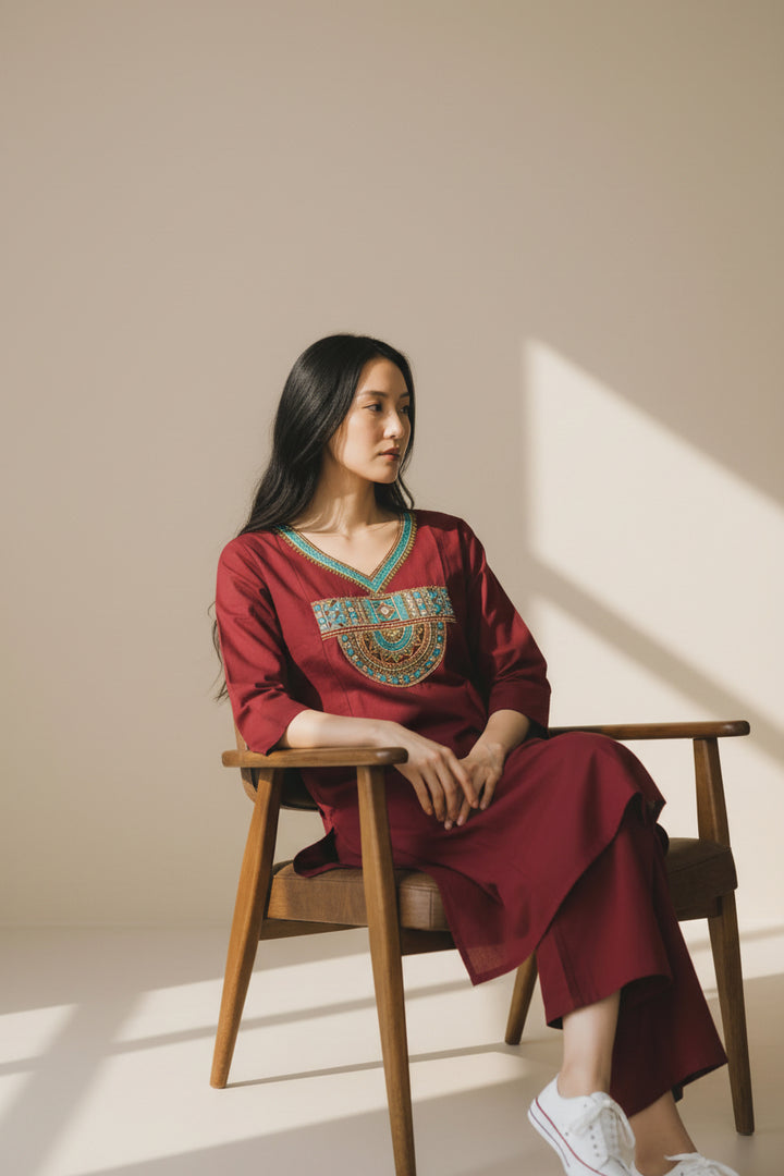 Mustard Embroidered Straight Kurta Set with Pants