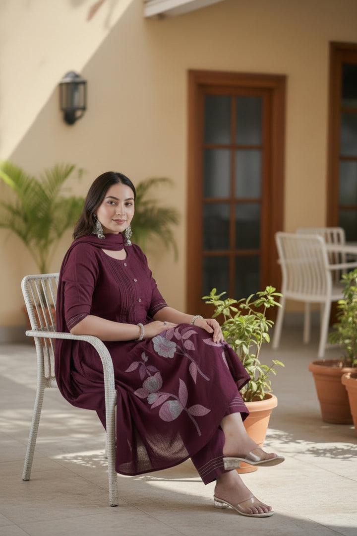 Embroidered Straight Kurta Set with Pants with Dupatta