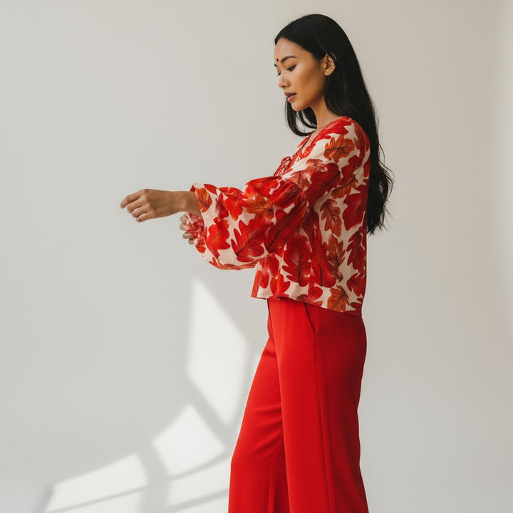 Lantern Orange Print Sleeve Shirt & Casual Pants Set