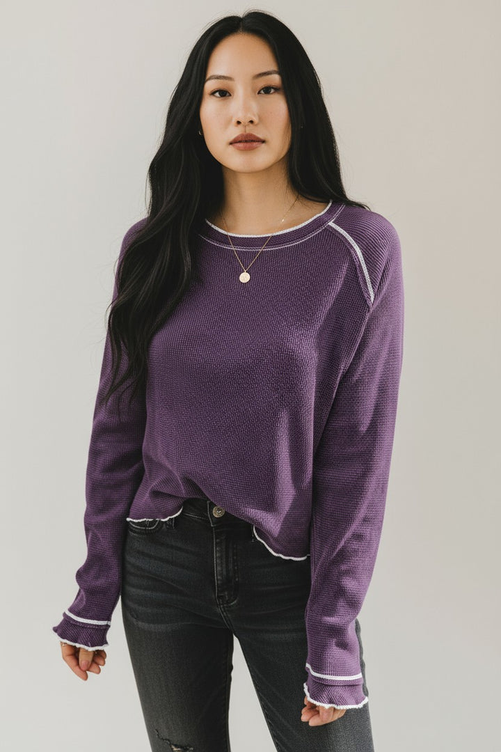 Tillandsia Purple Textured Round Neck Long Sleeve Top