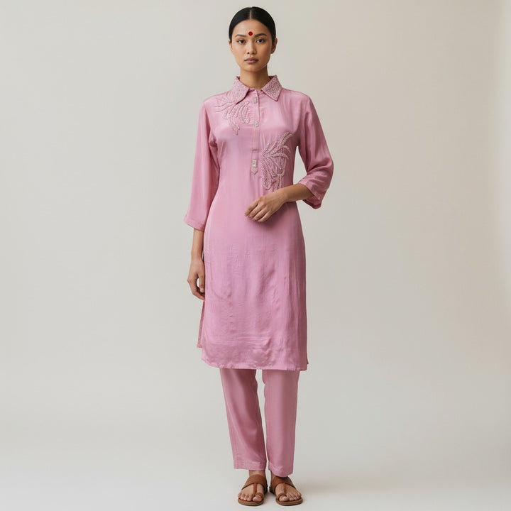 Sakhi Sky Blue Self Embroidery Ethnic Coord Set