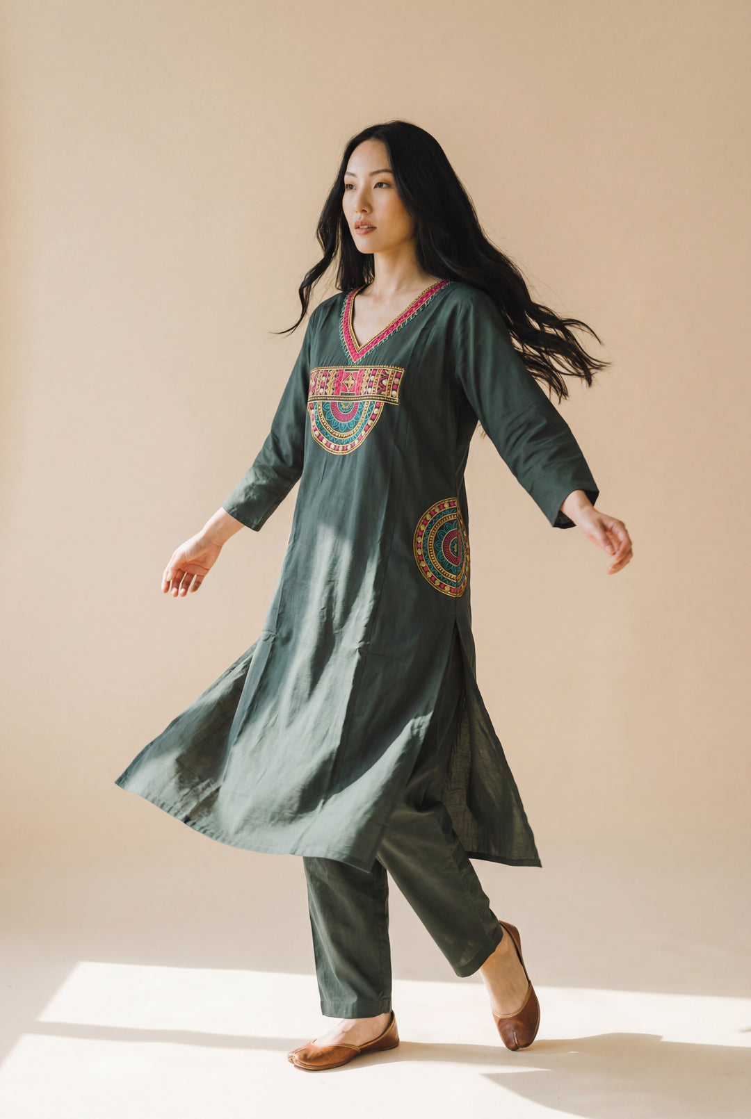 Mustard Embroidered Straight Kurta Set with Pants