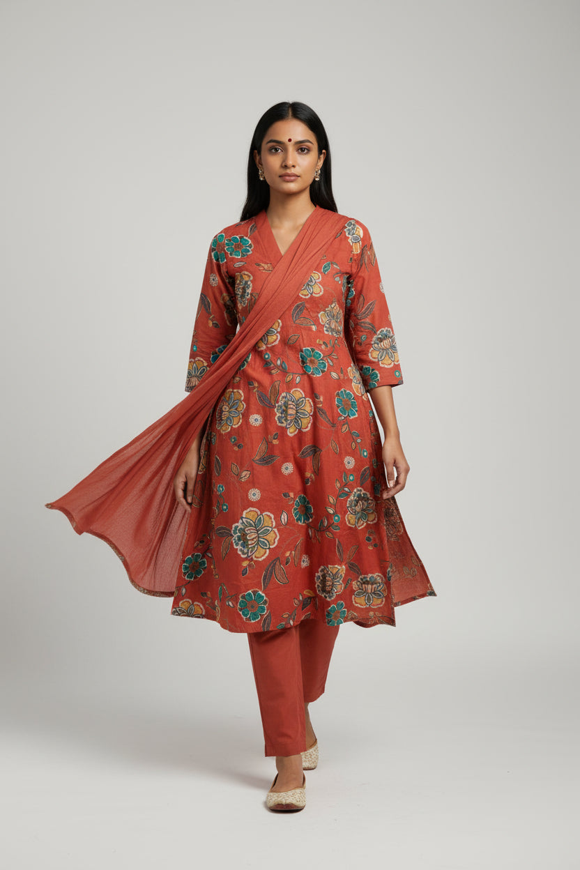 Emerald Floral Printed Kurta Set with Straight Pants