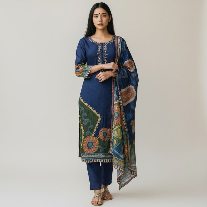 Pure Natural Crepe Digital Handwork Stitched Kurta Set