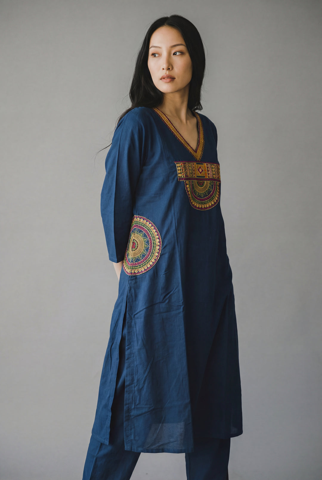 Mustard Embroidered Straight Kurta Set with Pants