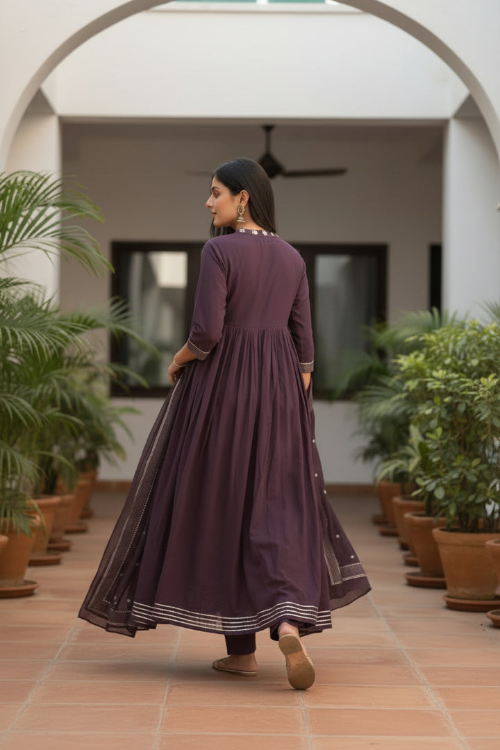 Women’s Solid Embroidered Anarkali Kurta Set with Dupatta