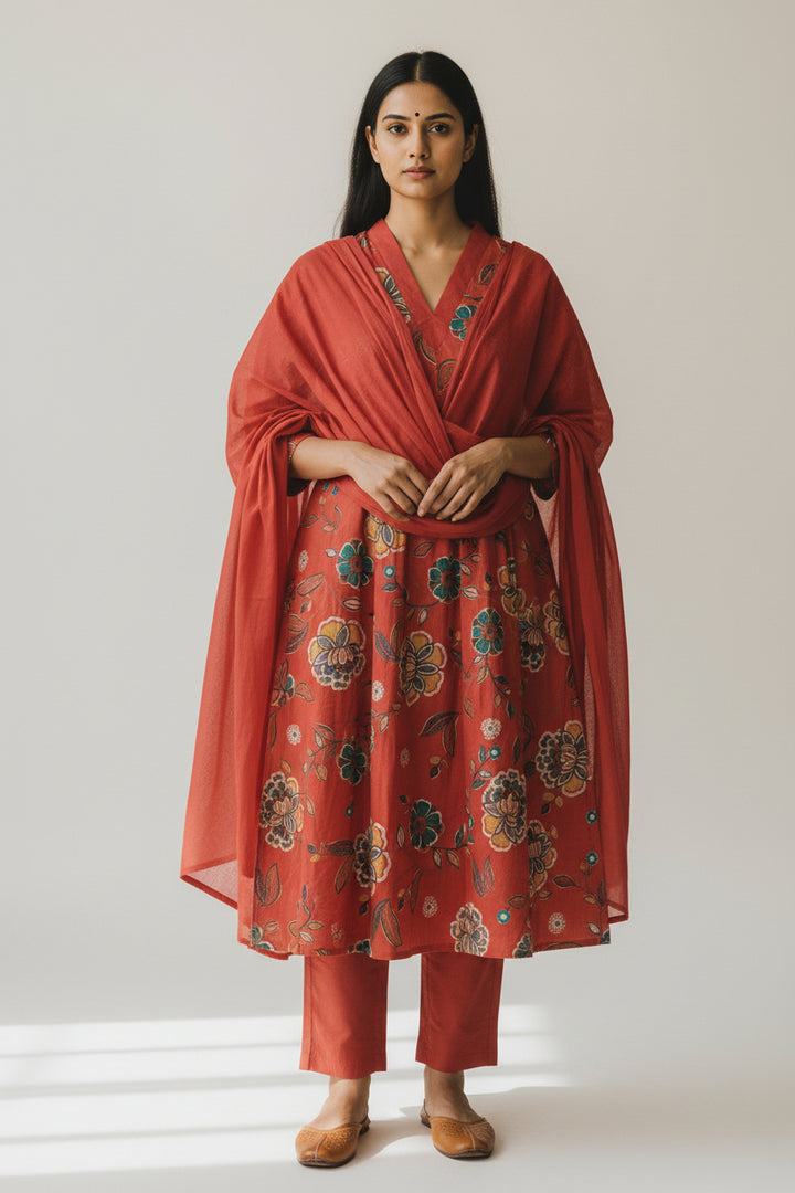 Emerald Floral Printed Kurta Set with Straight Pants