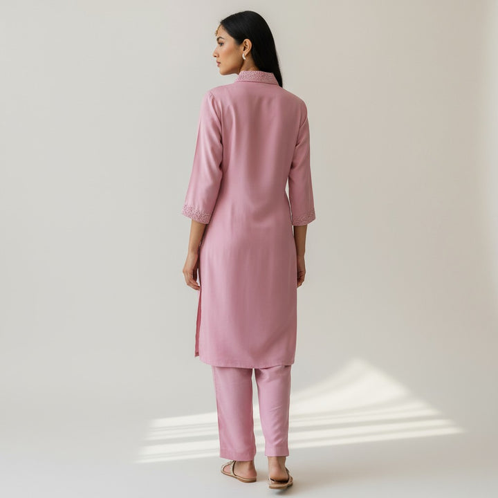 Sakhi Sky Blue Self Embroidery Ethnic Coord Set