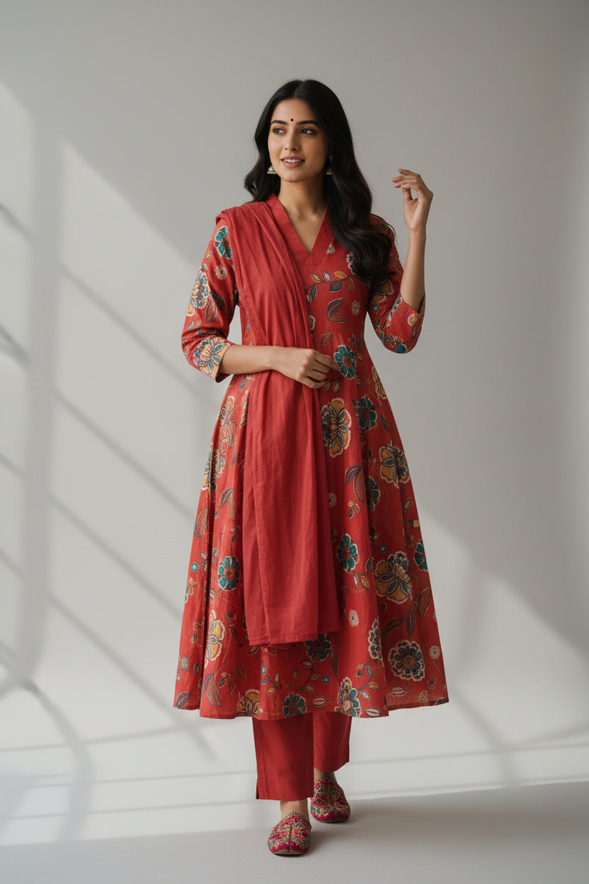 Emerald Floral Printed Kurta Set with Straight Pants