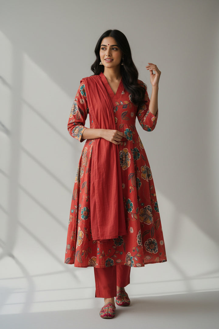 Emerald Floral Printed Kurta Set with Straight Pants