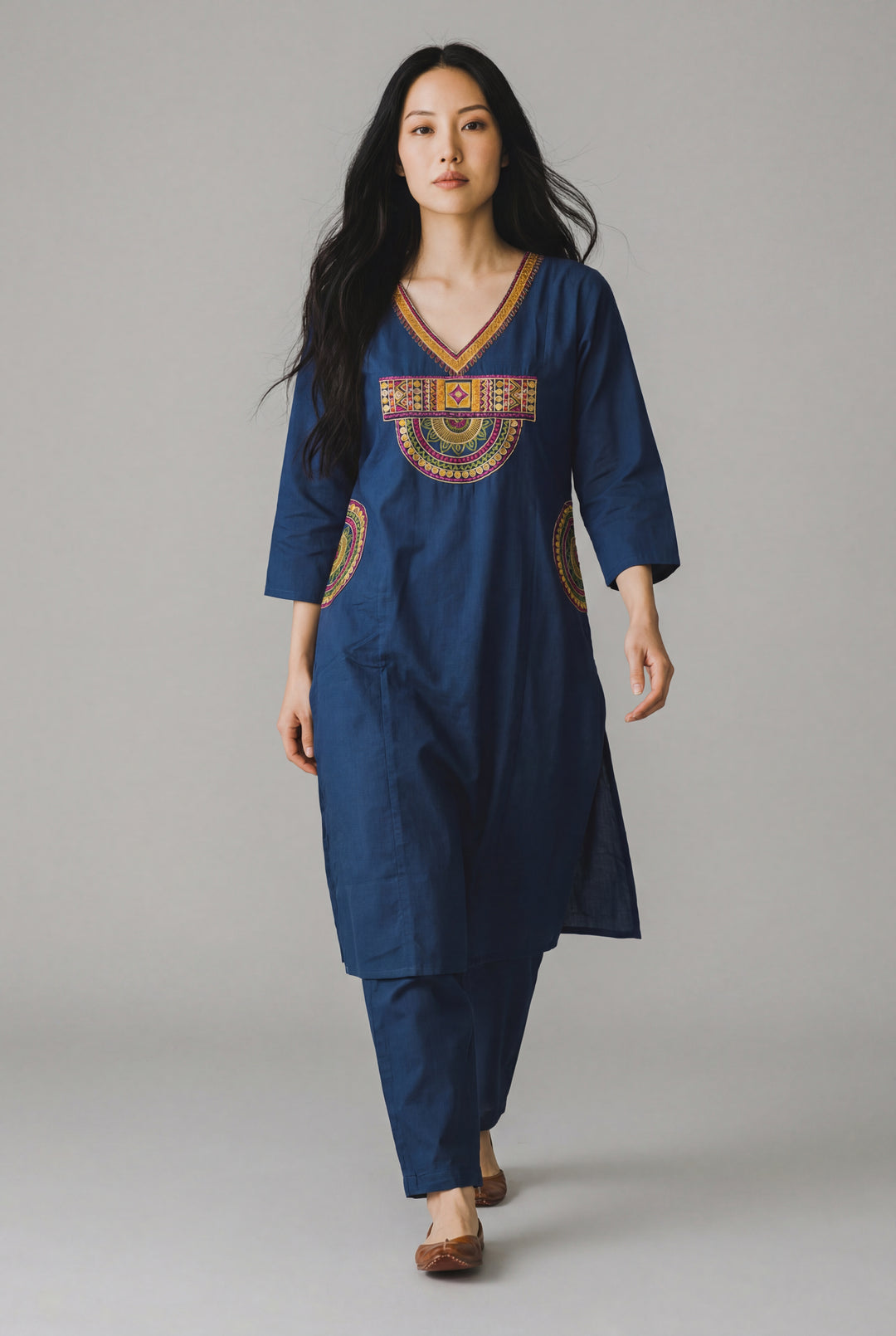Mustard Embroidered Straight Kurta Set with Pants