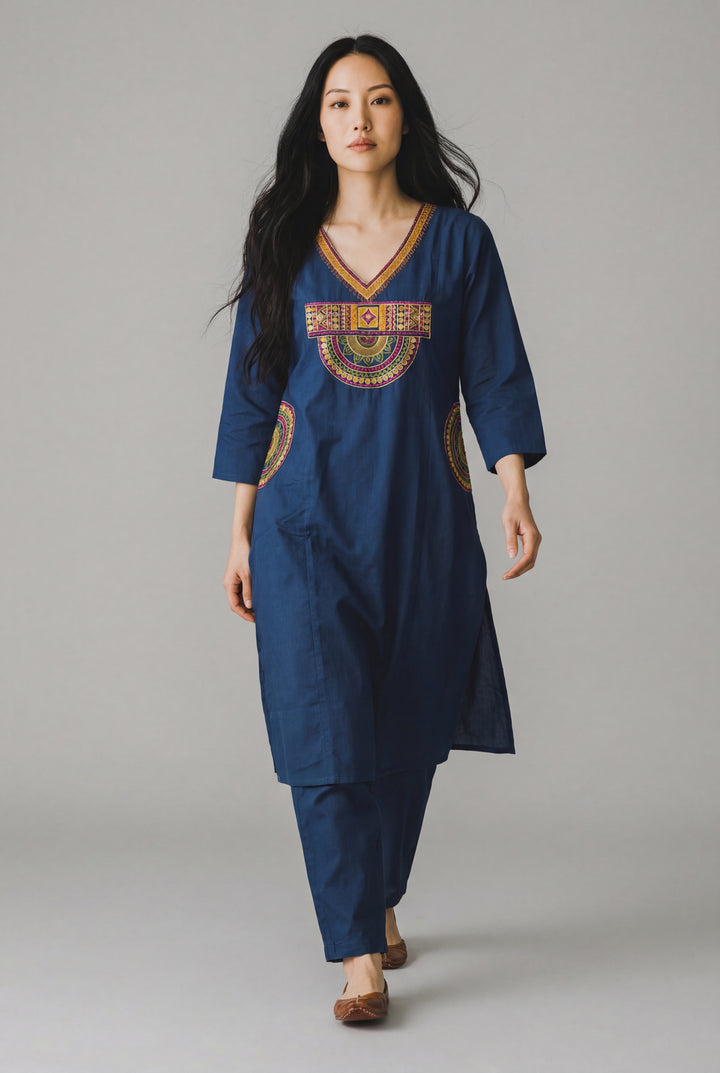 Mustard Embroidered Straight Kurta Set with Pants