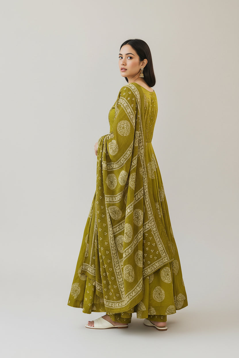 Printed Anarkali Kurta Set with Dupatta