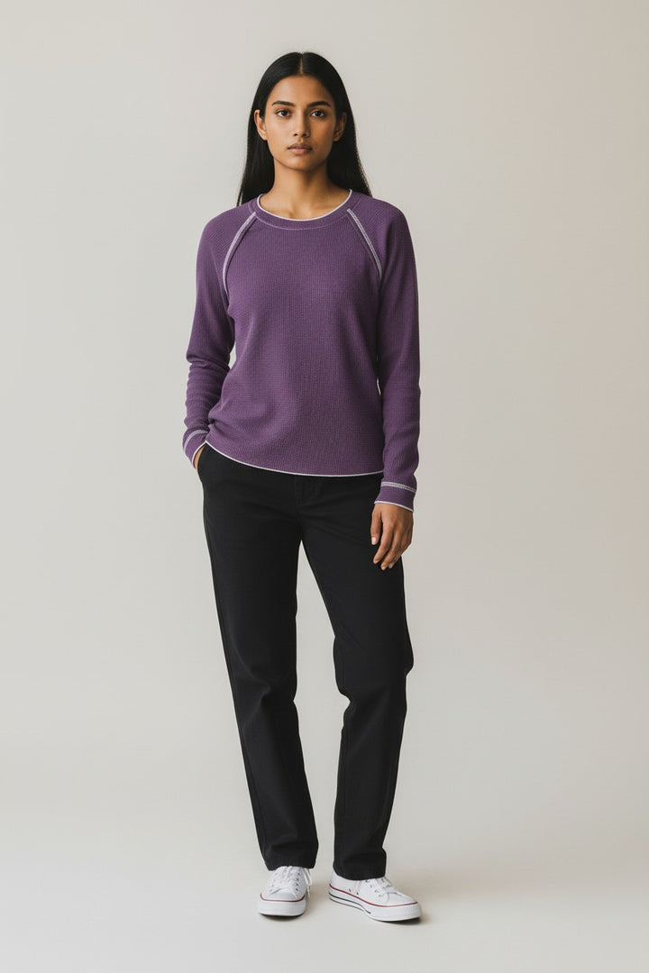 Tillandsia Purple Textured Round Neck Long Sleeve Top
