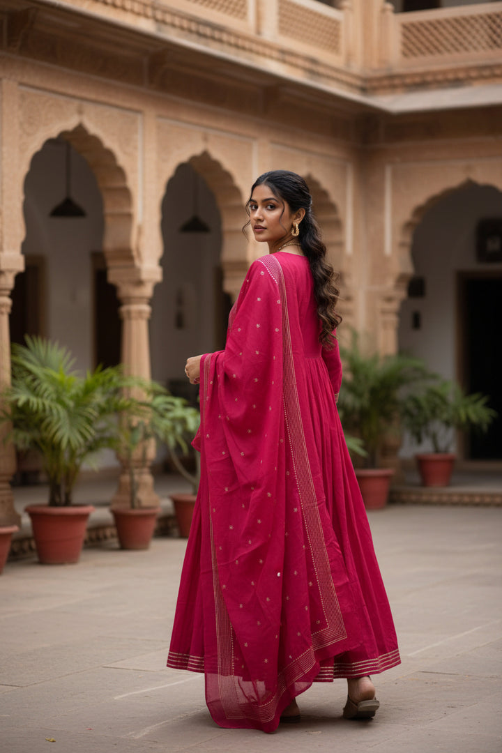 Women’s Solid Embroidered Anarkali Kurta Set with Dupatta